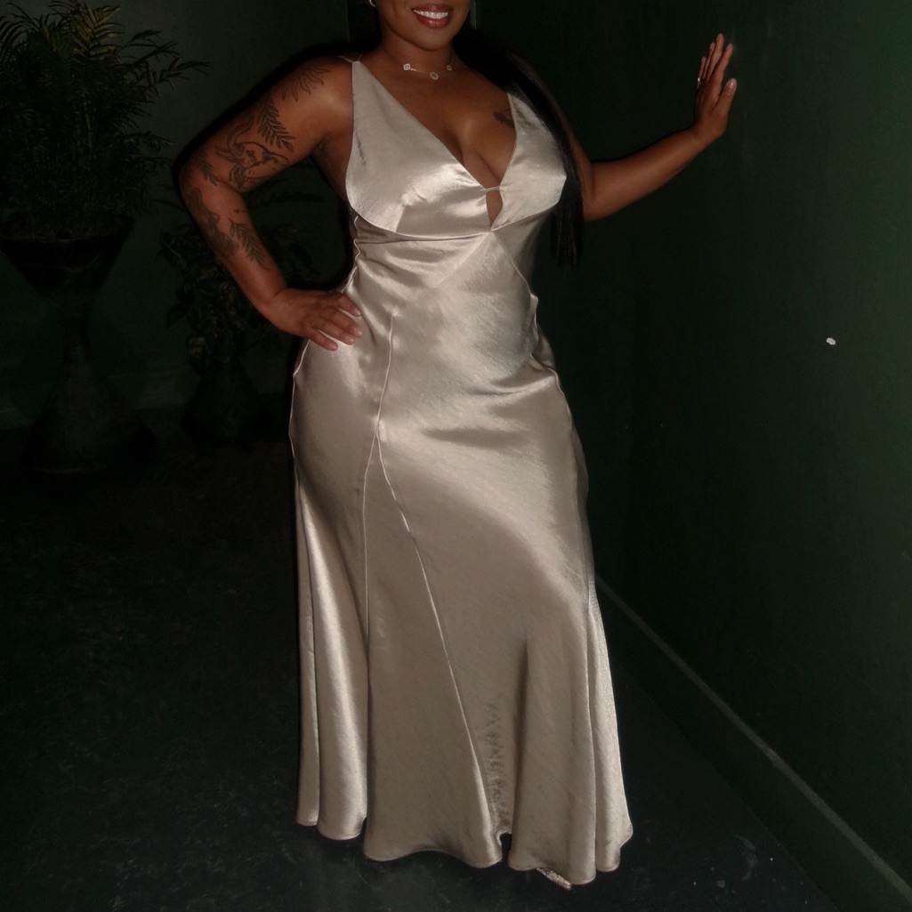 Karen Millen Champagne Satin V-Neck Slip Gown